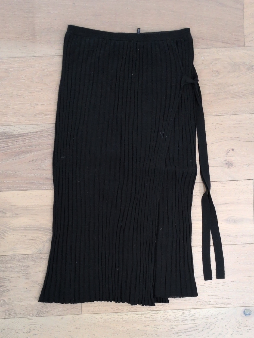Helmut Lang Black Rib-Knit Wrap Midi Skirt